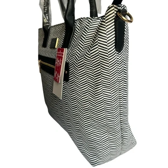 Trina Turk Black and White Zig Zag Tote with Detachable Shoulder Strap